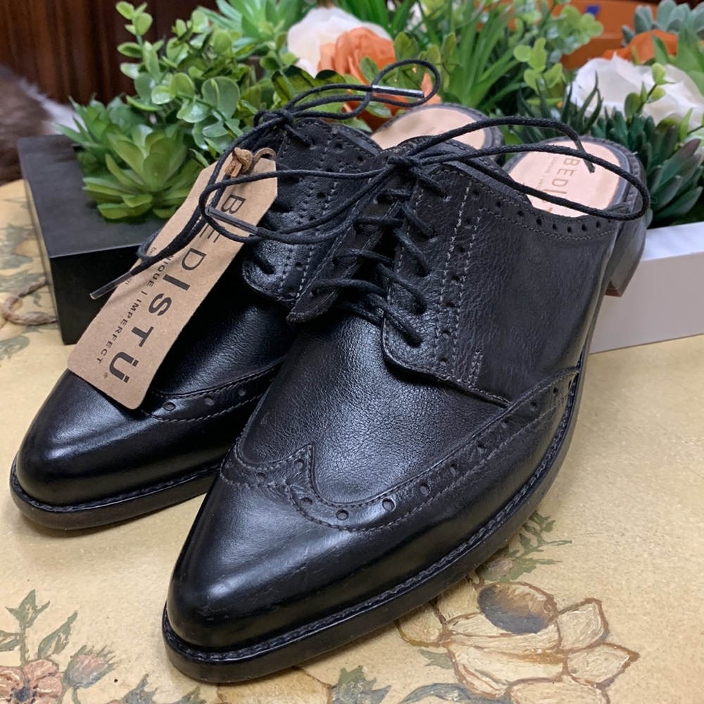 BED STU WORK SHOP BLACK LEATHER FLAT MULES SIZE 9